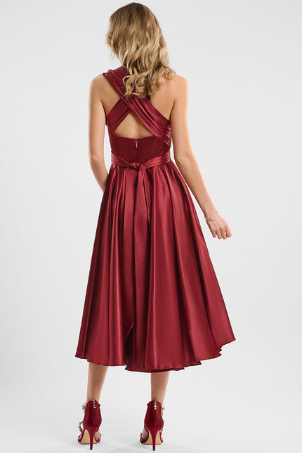 Robe Asymétrique Satin Bordeaux - gallery 7