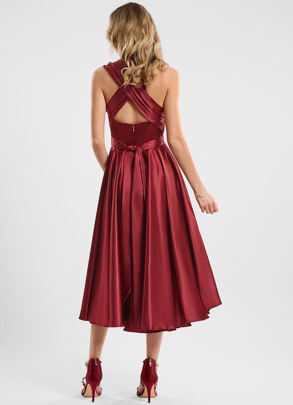 Robe Asymétrique Satin Bordeaux - gallery 7