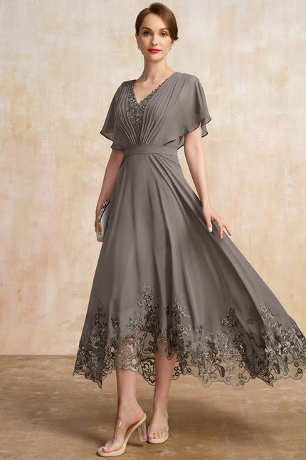 Robe Asymétrique Mère Mariée Dentelle Bleu - gallery 1