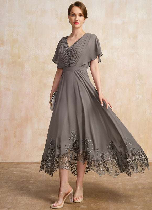 Robe Asymétrique Mère Mariée Dentelle Bleu - gallery 1