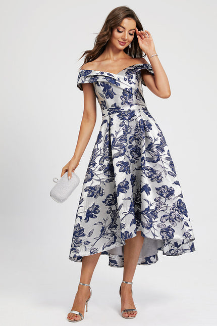 Robe Asymétrique Fleurie Satinée - gallery 1