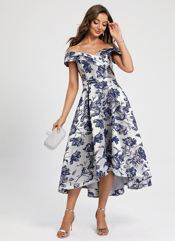 Robe Asymétrique Fleurie Satinée - gallery 1