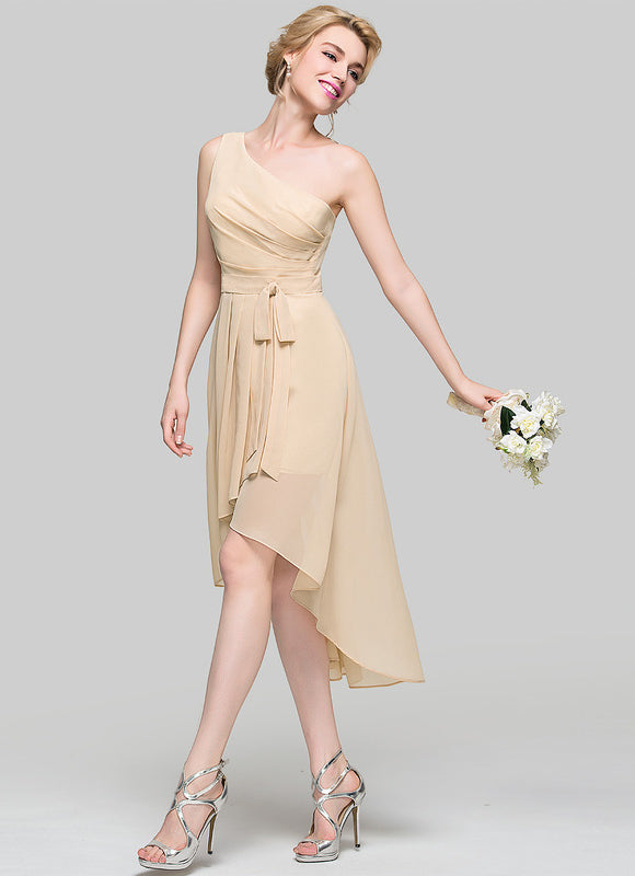 Robe Asymétrique Chiffon Nude - gallery 6