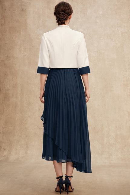 Robe Asymétrique Plissée Marine - gallery 5