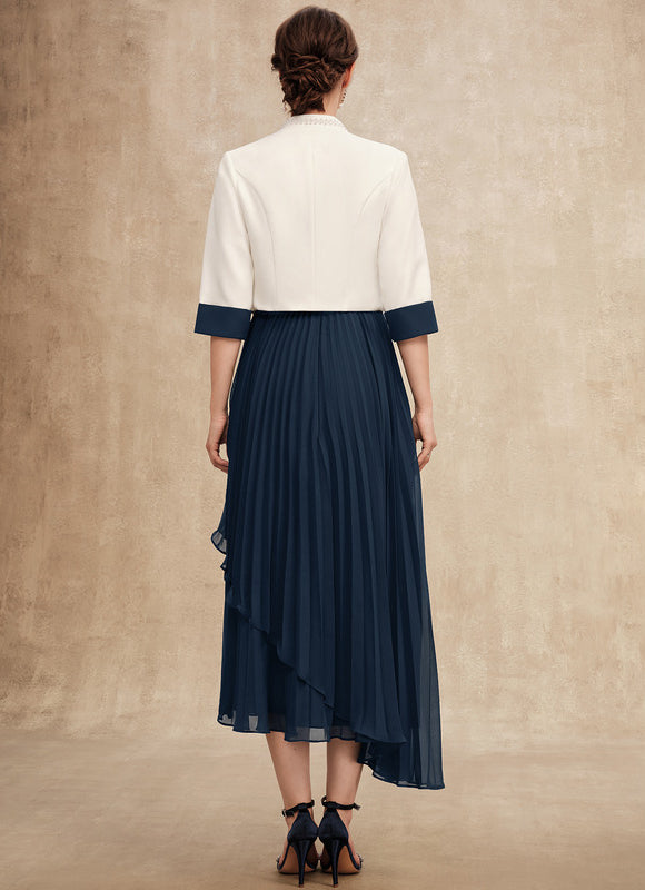 Robe Asymétrique Plissée Marine - gallery 5