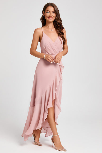 Robe Asymétrique Fluide Rose Pâle - gallery 6
