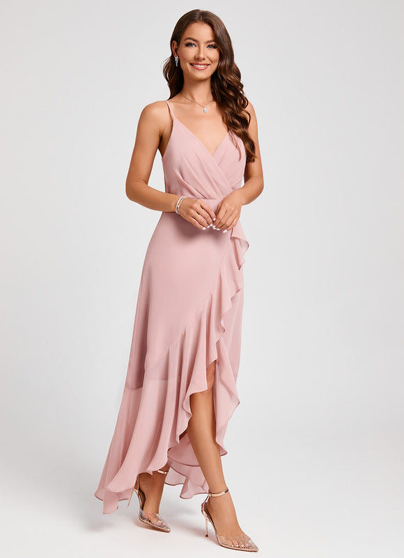 Robe Asymétrique Fluide Rose Pâle - gallery 6