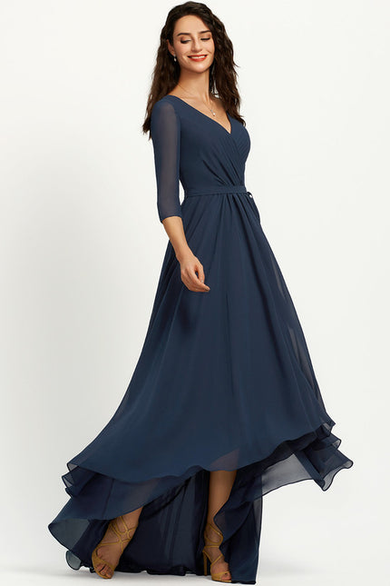 Robe Asymétrique Bleu Marine Trapèze Plissé - gallery 3