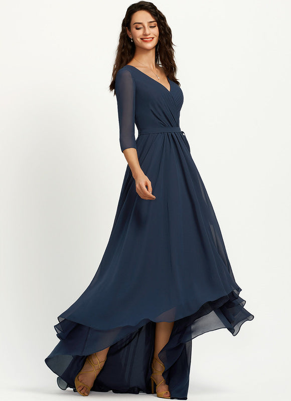 Robe Asymétrique Bleu Marine Trapèze Plissé - gallery 3