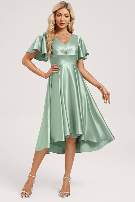 Robe Asymétrique Satin Bleu Volants - gallery 1