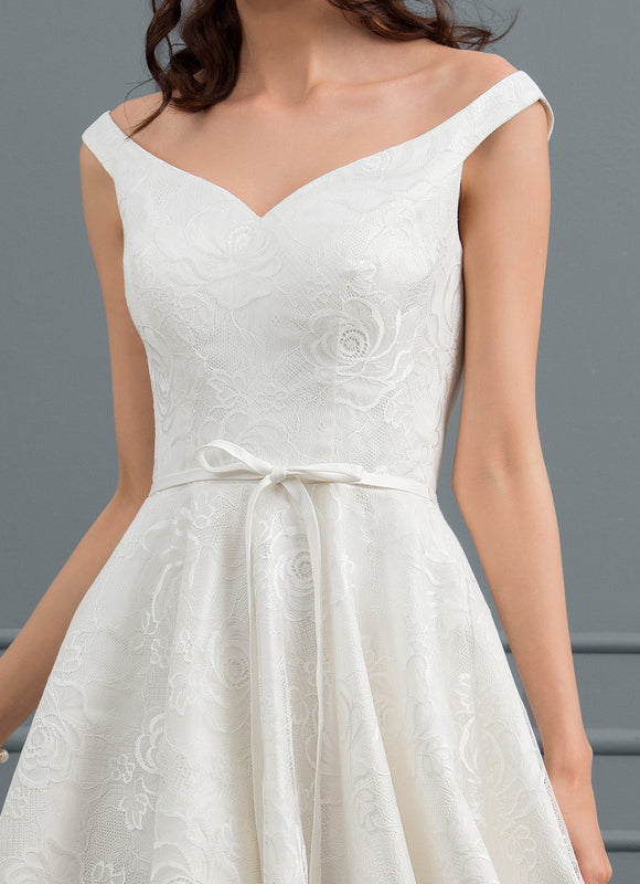 Robe Asymétrique Écrue Dentelée - gallery 5