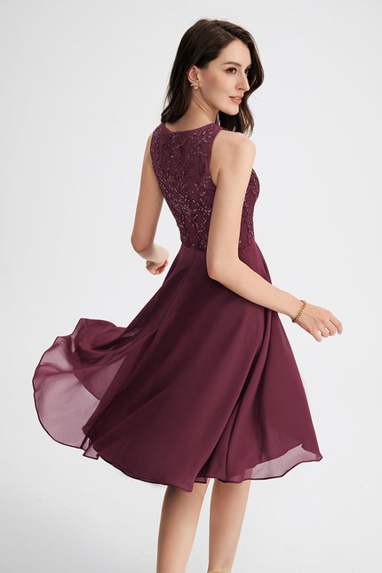 Robe Asymétrique Mousseline Bordeaux - gallery 2