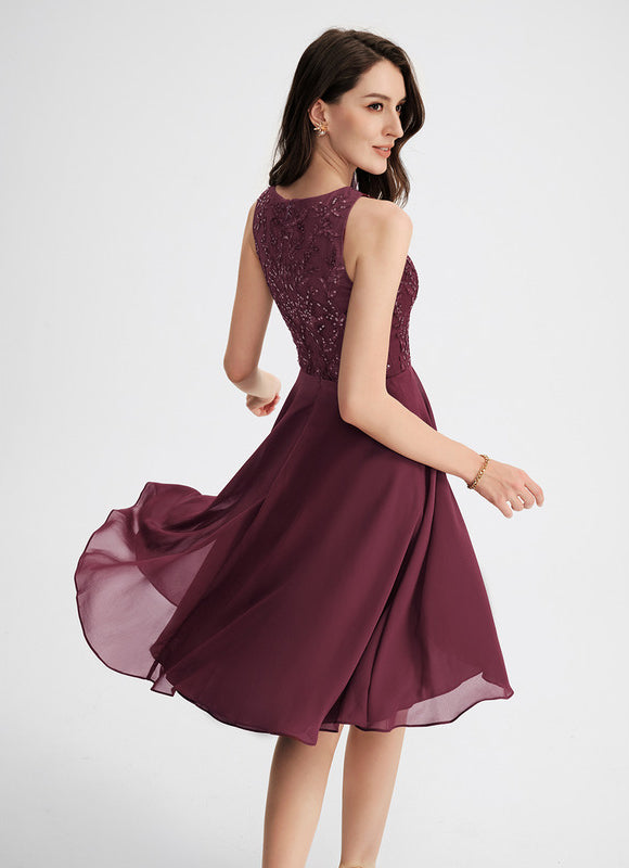 Robe Asymétrique Mousseline Bordeaux - gallery 2
