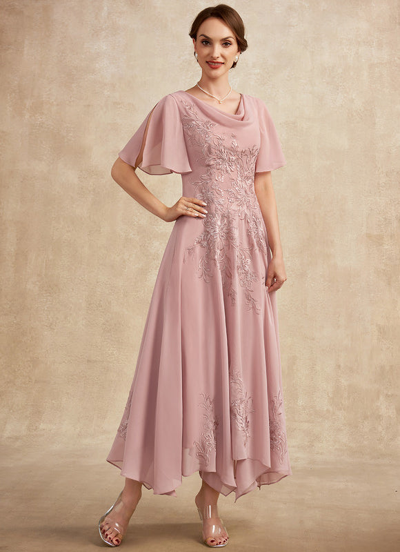Robe Asymétrique Fluide Rose Brodée - gallery 4
