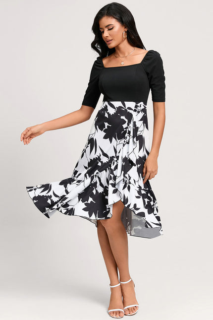 Robe Asymétrique Florale Monochrome - gallery 2