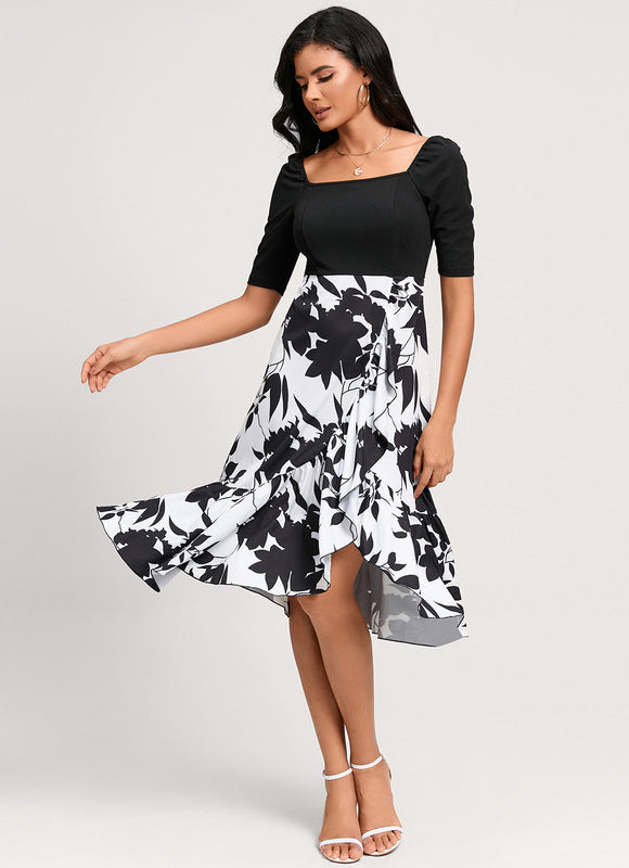 Robe Asymétrique Florale Monochrome - gallery 2