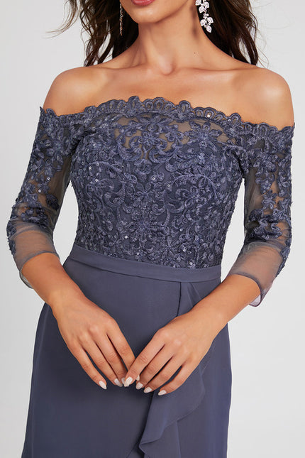 Robe Asymétrique Ondulée Marine - gallery 5