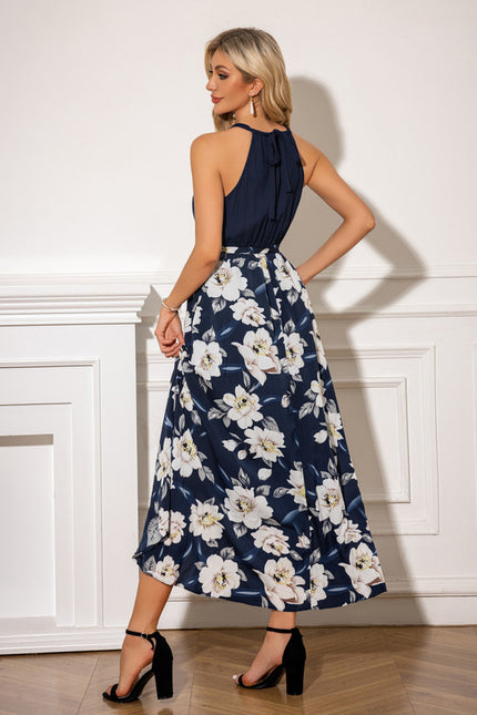 Robe Asymétrique Marine Fleuri - gallery 1