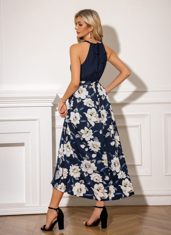 Robe Asymétrique Marine Fleuri - gallery 1