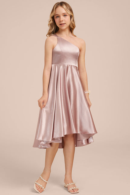 Robe Asymétrique Satin Rose Pâle - gallery 1