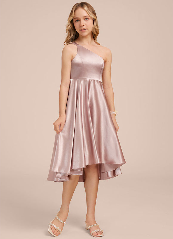 Robe Asymétrique Satin Rose Pâle - gallery 1