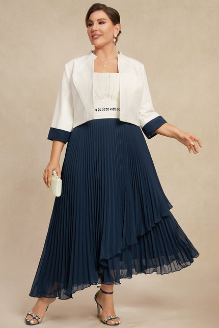 Robe Asymétrique Plissée Marine - gallery 9