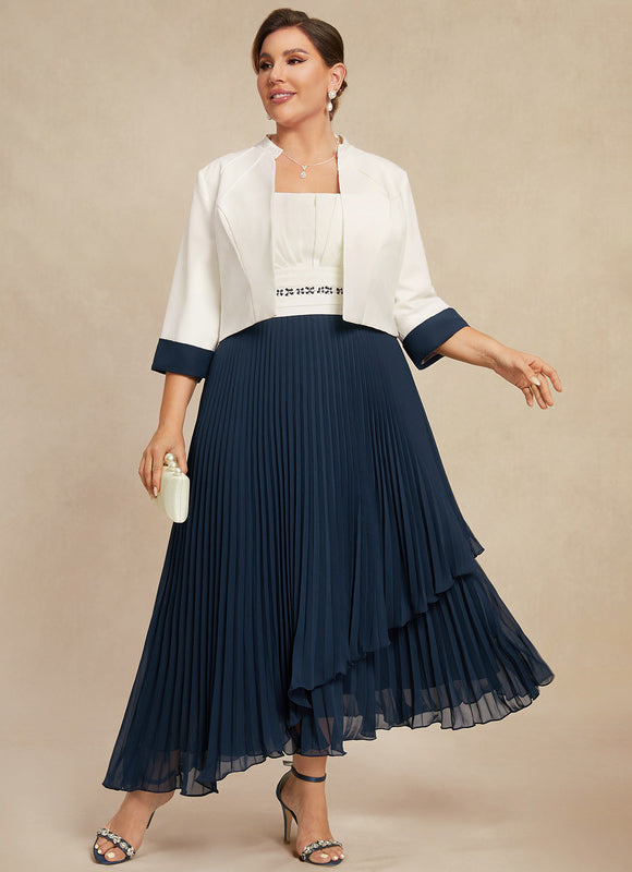 Robe Asymétrique Plissée Marine - gallery 9