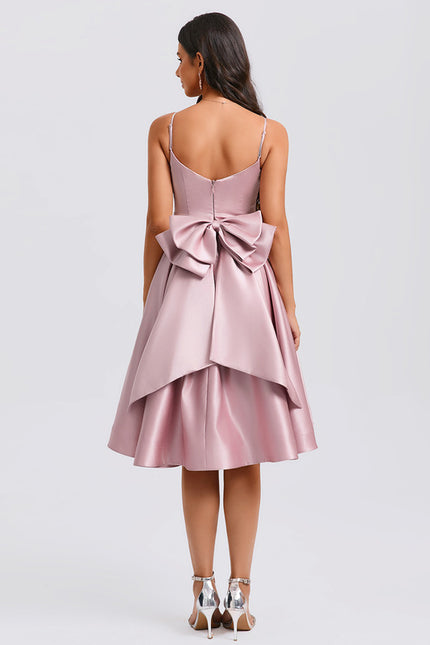 Robe Asymétrique Satin Rose Cintrée - gallery 1