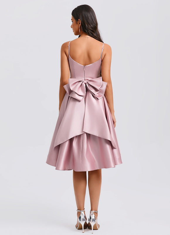 Robe Asymétrique Satin Rose Cintrée - gallery 1