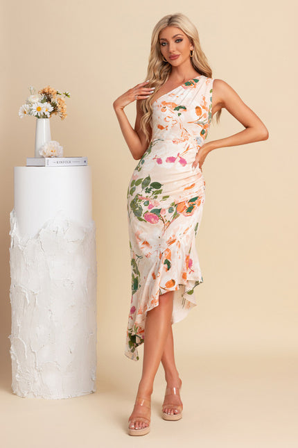Robe Asymétrique Sirène Florale Satinée - gallery 2