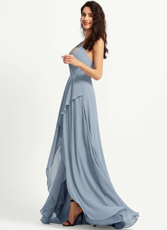 Robe Courte Asymétrique Coupe Trapèze À Volants - gallery 2
