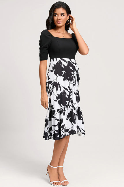 Robe Asymétrique Florale Monochrome - gallery 1