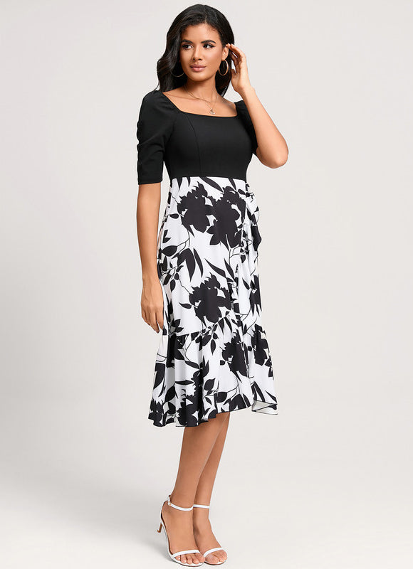 Robe Asymétrique Florale Monochrome - gallery 1