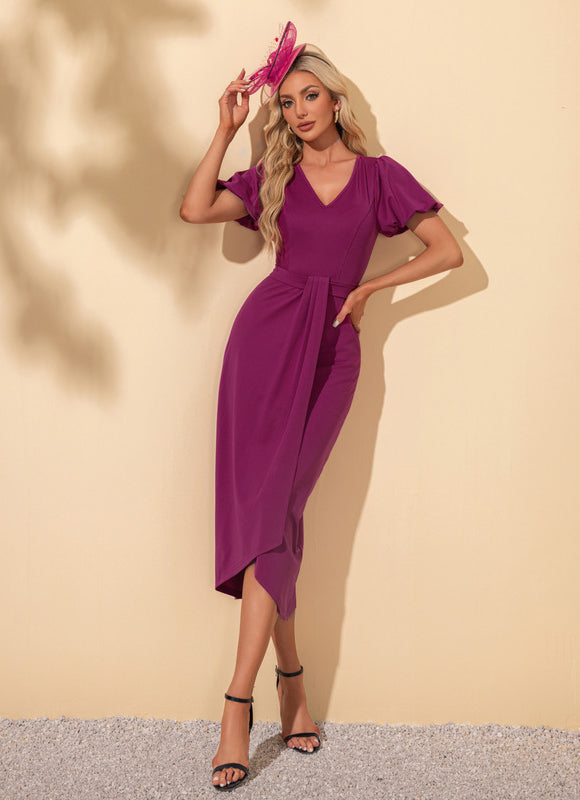 Robe Asymétrique Midi Fuchsia Élégante - gallery 1