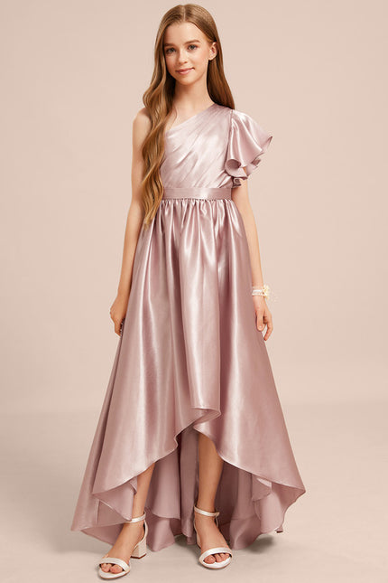 Robe Asymétrique Satin Rose Pâle - gallery 1