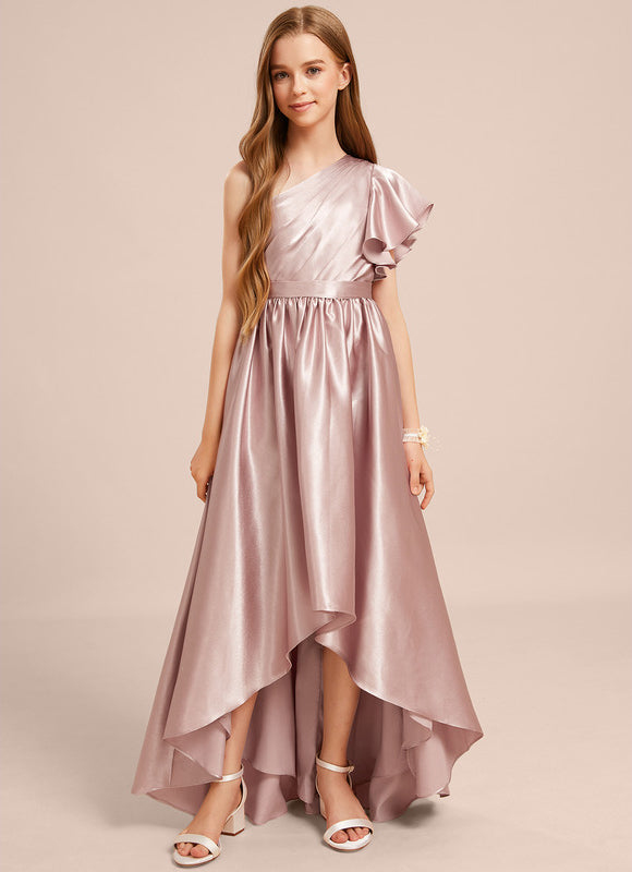 Robe Asymétrique Satin Rose Pâle - gallery 1