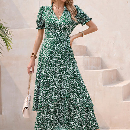 Robe Asymétrique Verte Maxi Fleuri