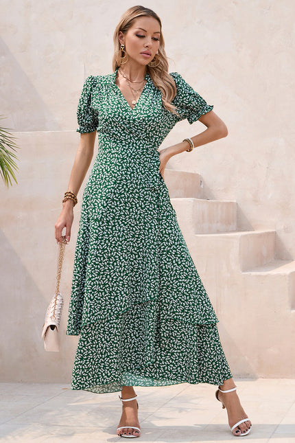 Robe Asymétrique Verte Maxi Fleuri