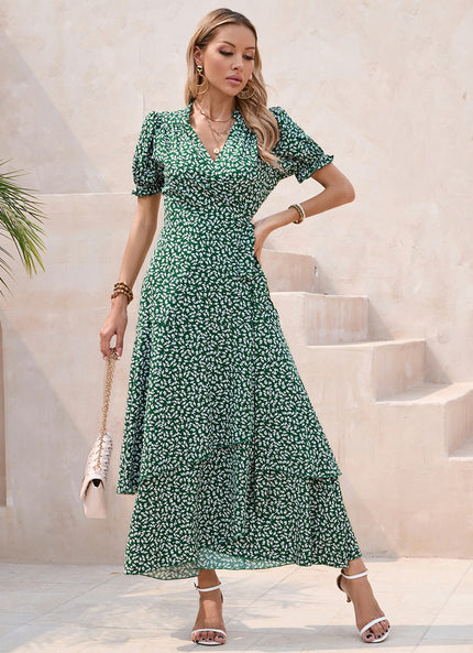 Robe Asymétrique Verte Maxi Fleuri