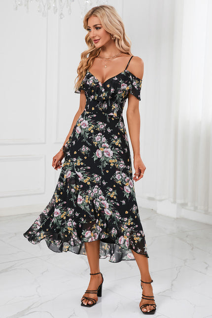 Robe Asymétrique Noire Fleuri - gallery 5