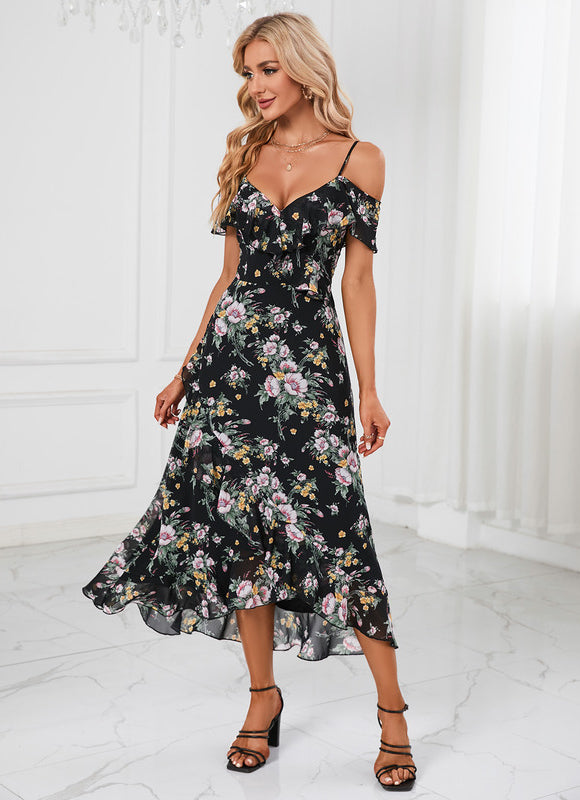 Robe Asymétrique Noire Fleuri - gallery 5