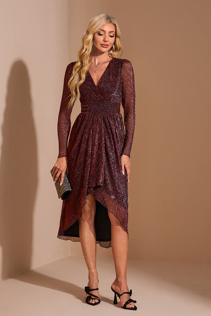 Robe Asymétrique Bordeaux Scintillante - gallery 4