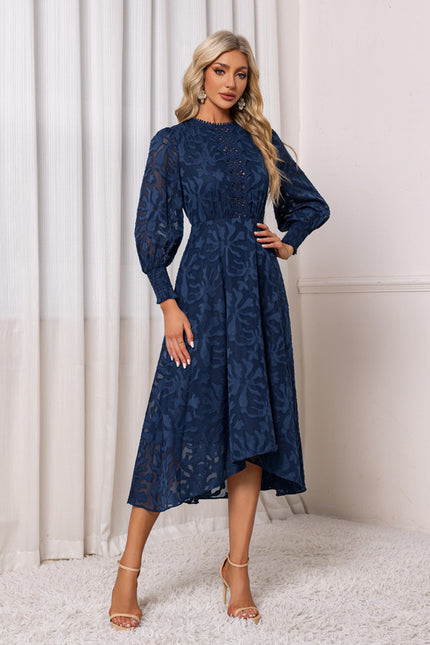 Robe Asymétrique Midi Dentelle Bleu - gallery 3