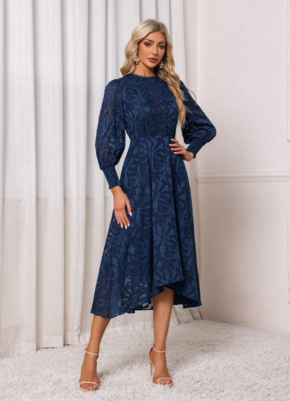 Robe Asymétrique Midi Dentelle Bleu - gallery 3