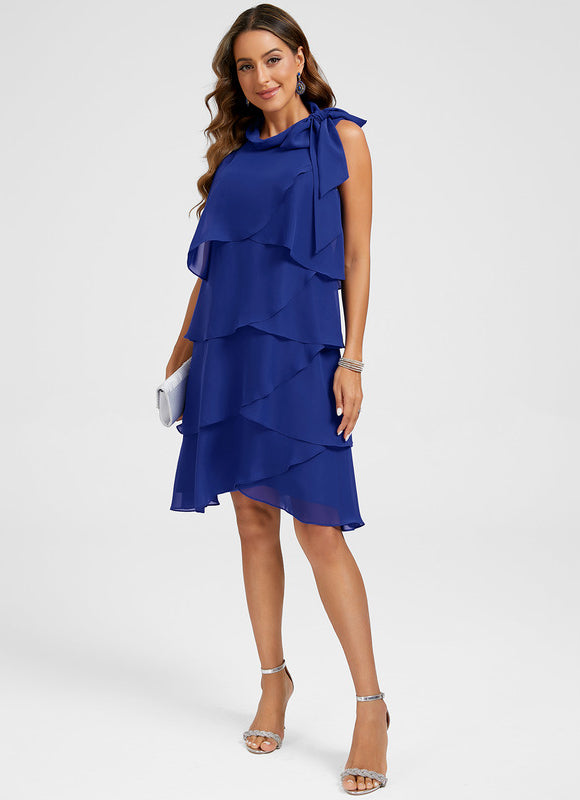 Robe Asymétrique À Volants Bleu - gallery 2