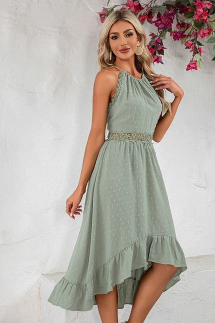 Robe Asymétrique Midi Volants Vert Deau