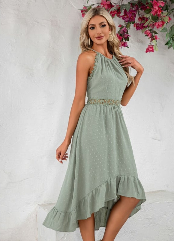 Robe Asymétrique Midi Volants Vert Deau