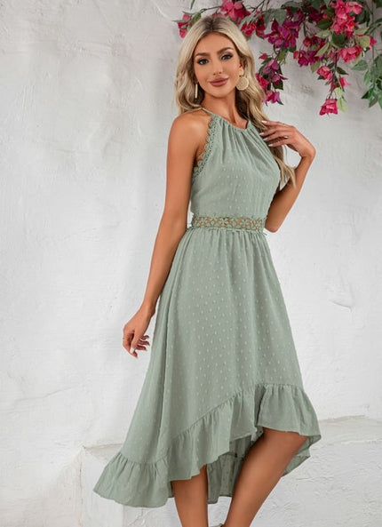 Robe Asymétrique Midi Volants Vert Deau