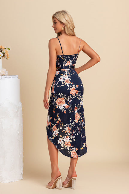 Robe Asymétrique Fleurie Marine - gallery 1