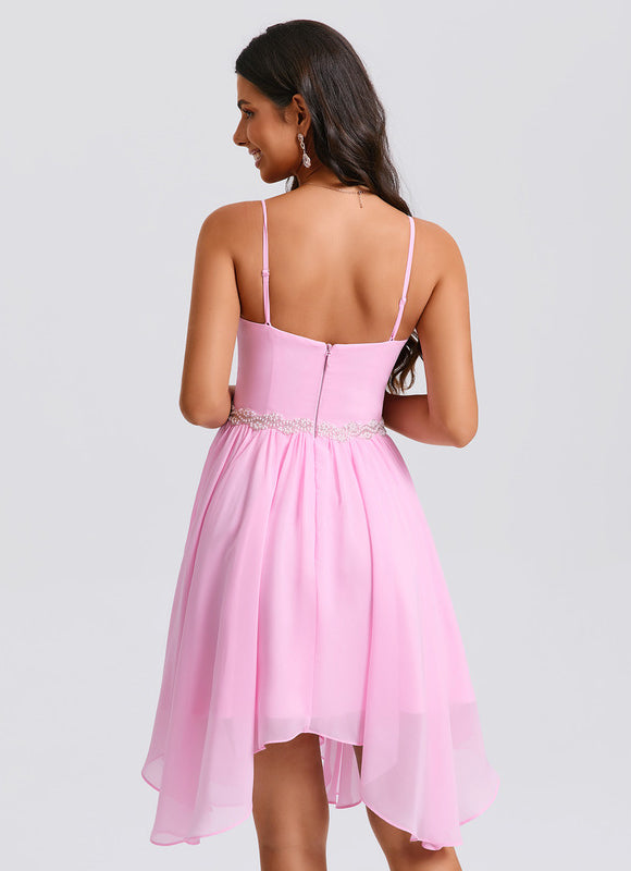 Robe Asymétrique Bal Rose Légère - gallery 6